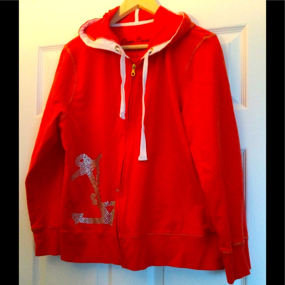Orange Cotton Jacket, bling Anchor on front